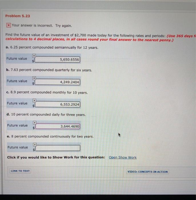 Part E. 8 percent compounded continuously for two years. Problem 5.23 x