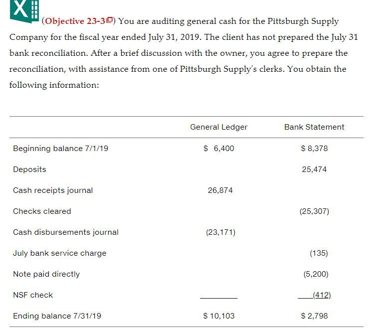 --- ODE X (Objective 23-30) You are auditing general cash for