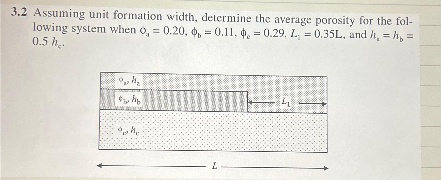  3.2 Assuming unit formation width, determine the average porosity for the