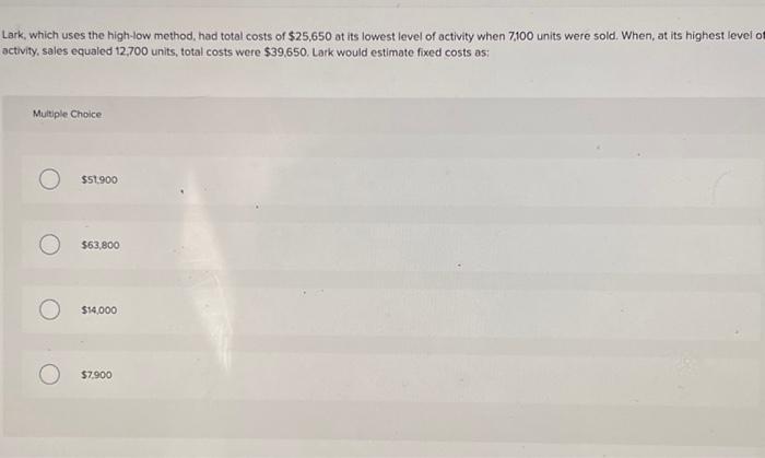 per unit of $10 at its lowest level of activity when sales