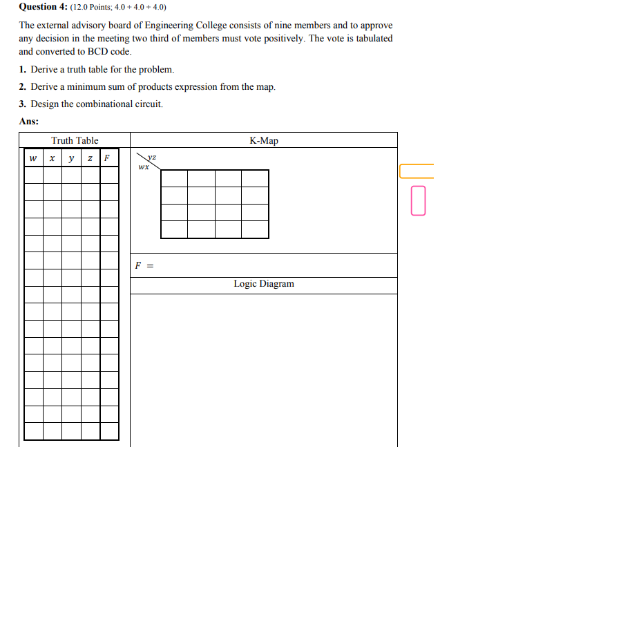  Question 4: (12.0 Points; 4.0 +4.0 + 4.0) The external advisory