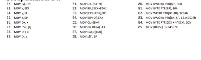10h DW 1234h,5678h,0ABCDh,-1 DB OAH EAX = ABCDE, FOI EBX 00000024 ECX