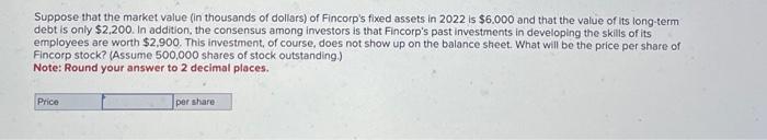 on Fincorp Incorporated. The balance sheet items correspond to values at year-end
