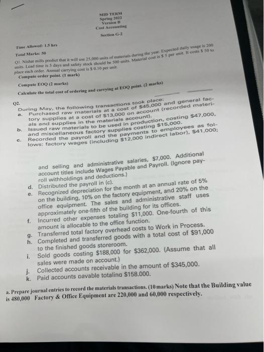  MID TERM pri 3033 Version Cast Access SectiG- Time Allowed: 1.5