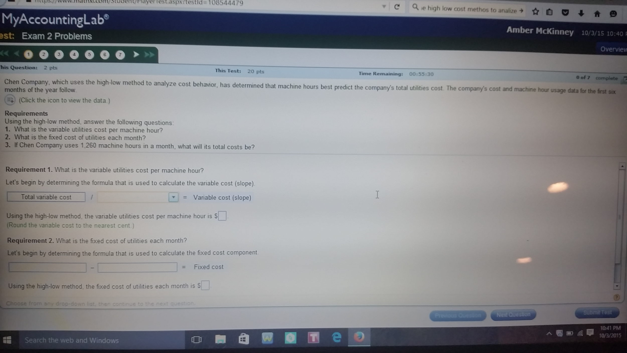  Data Table: Month total cost machine hours Jan $3400 1090 Feb