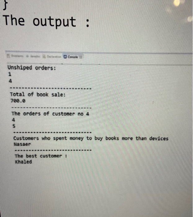 -Name String -type String 1- To class Order, add method total that