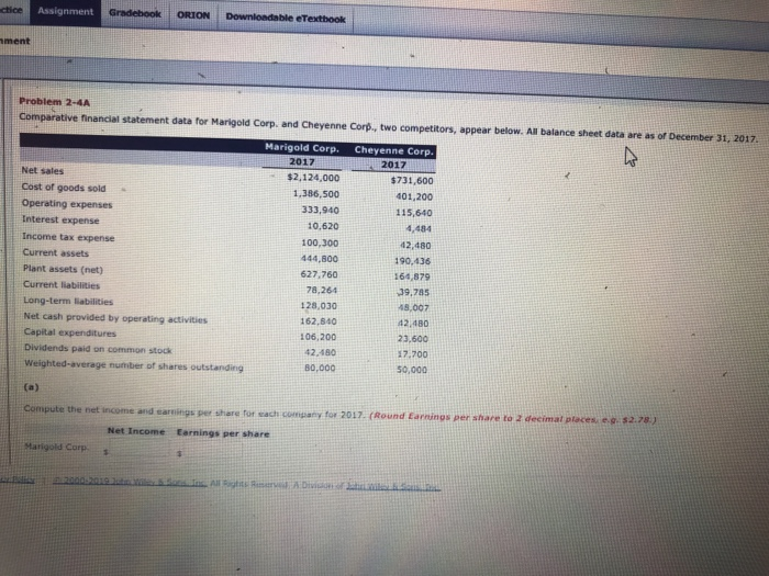  Gradebook ORION Downlondable eTextbook Assignment ctice ment Problem 2-4A Comparative fnnancial