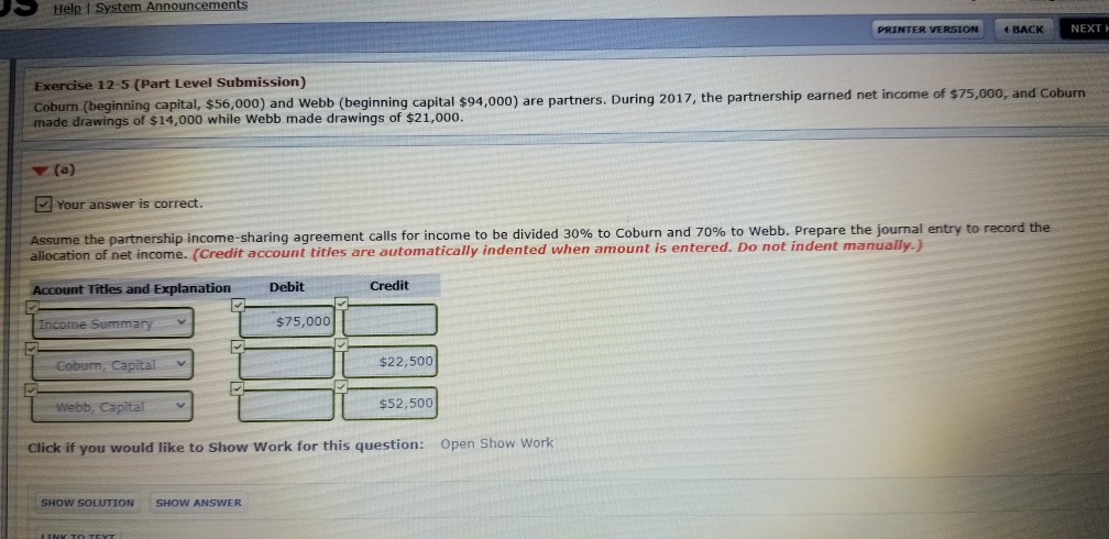  Help System Announcements PRINTER VERSION 4 BACK NEXT Exercise 12-5 (Part