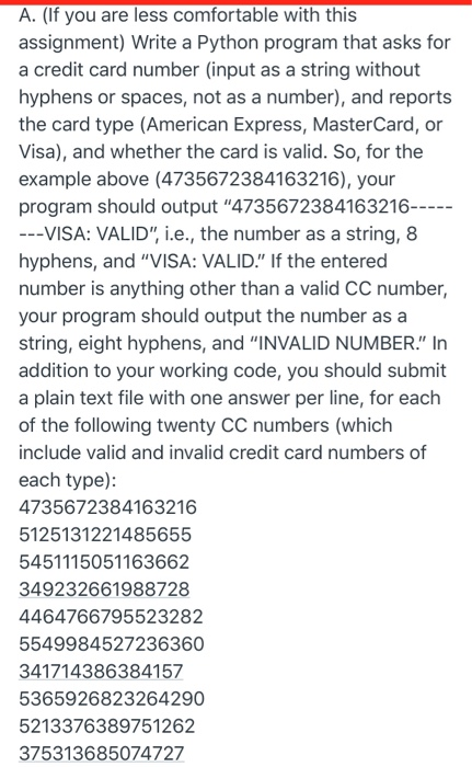 A. (If you are less comfortable with this assignment) Write a