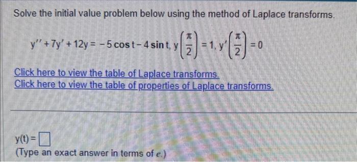  Solve the initial value problem below using the method of Laplace