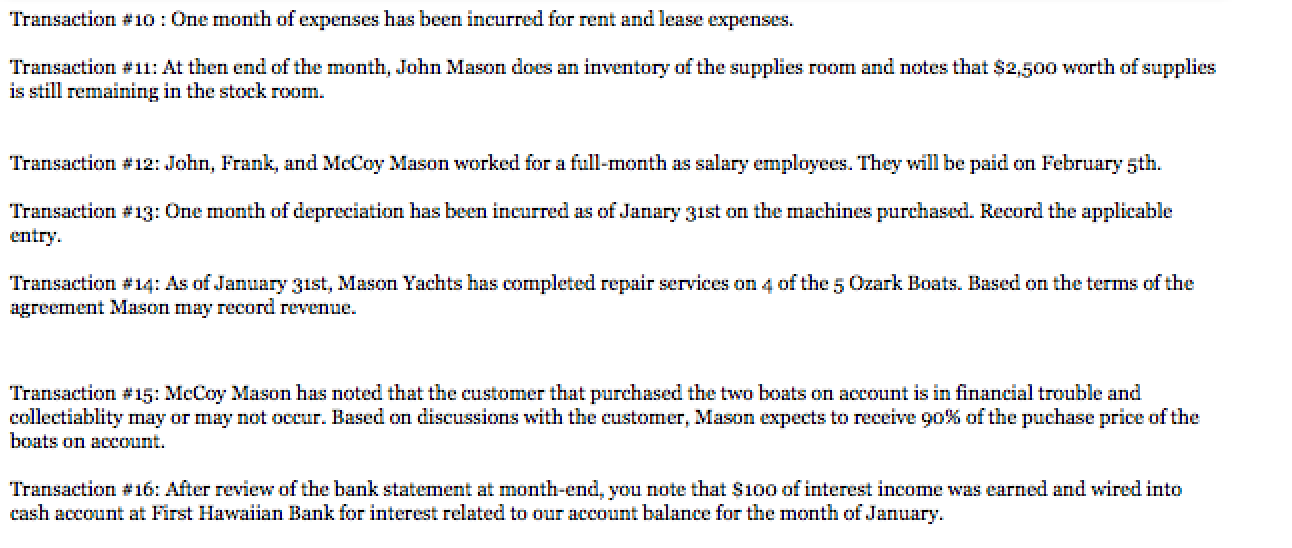 Statement" tab for the month of January. Transaction #1 On January 1,