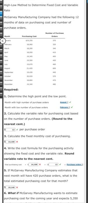  High-Low Method to Determine Fixed Cost and Variable Rate McGarvey Manufacturing