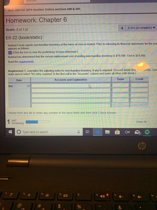  Acet 200 Fall 2019 Hemker Online sections 500 & 501 Homework: