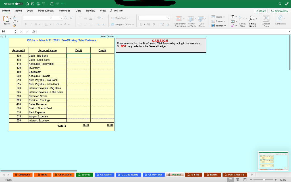 Additional Information - Trans tab Chart of Accounts with Account Numbers and