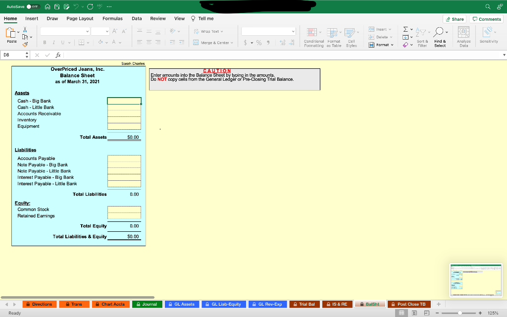 General Ledger -- GL Assets, GL Llab-Equity, GL Rev-Exp tabs Forms for