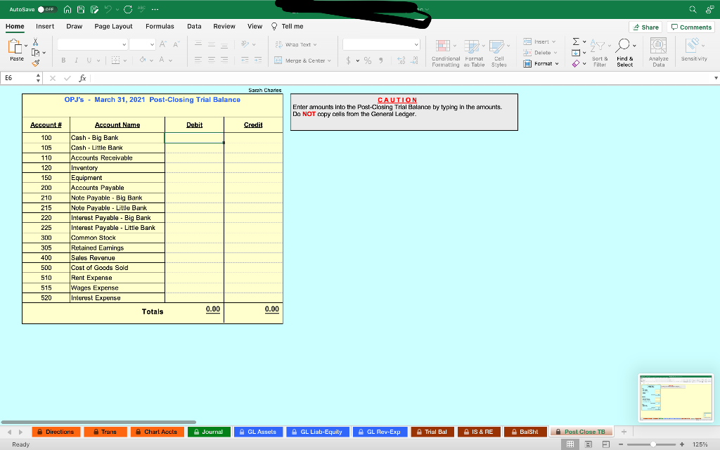 the March 31: Pre-Closing Trial Balance (Trial Bal tab), Income Statement and