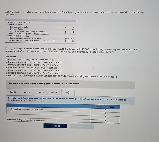 and sold 50,000 units. The selling price of the company's product is