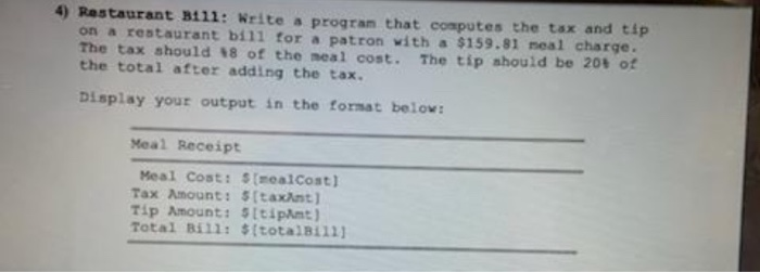  this program is to be written in java 4) Restaurant B111: