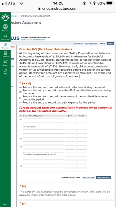  14:25 a uncc.instructure.com AT&T ents Ch8 Post-Lecture Assignment ecture Assignment US