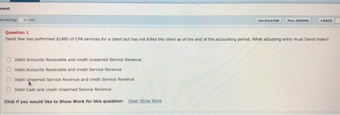  ment Remaining: 50 min CALCULATOR FULL SCREEN BACK Question 1 David
