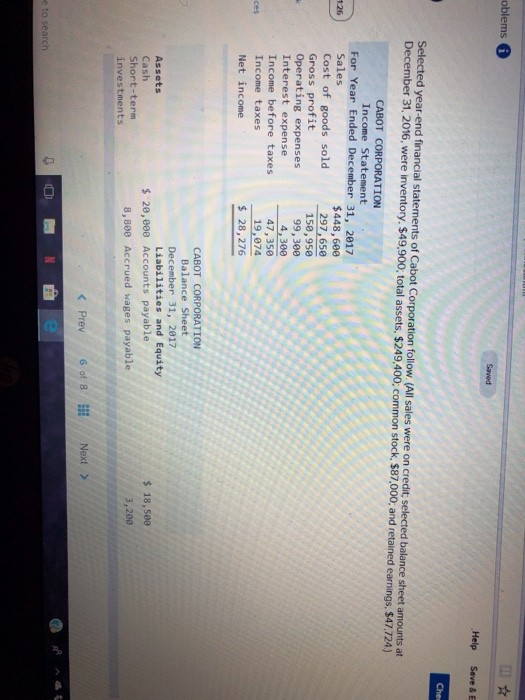  oblems Help Save & E Che Selected year-end financial statements of