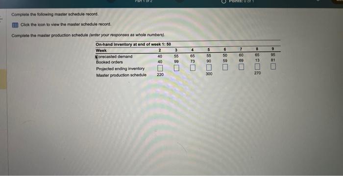  Complete the following master schedule record. LOADING... Click the icon to