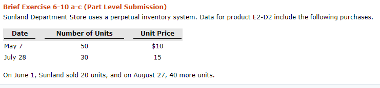 How do I solve for LIFO? Brief Exercise 6-10 a-c (Part Level