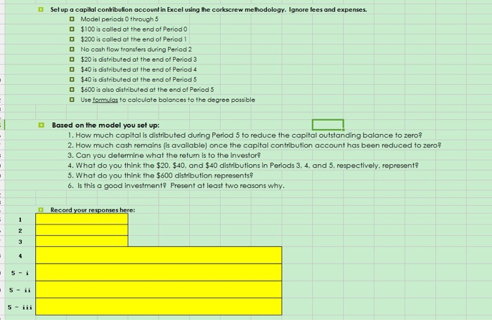  Set up a capital contribution account in Excel using the corkscrew