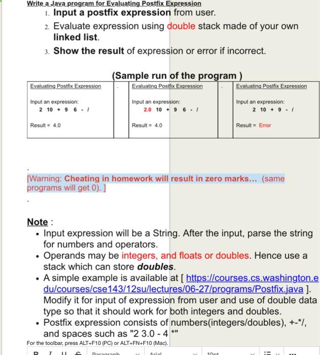  Write a Java program for Evaluating Postfix Expression 1. Input a