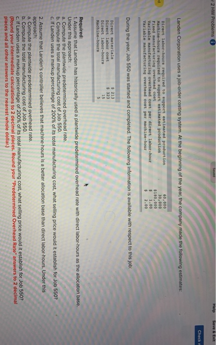  2 HW Problems Saved Help Save & EXIT Check Landen Corporation