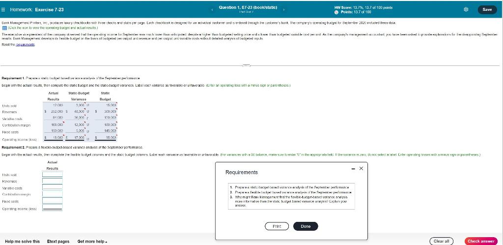  E Homework: Exercise 7-23 Question 1, E7-23 (book/static) 1 HW Score: