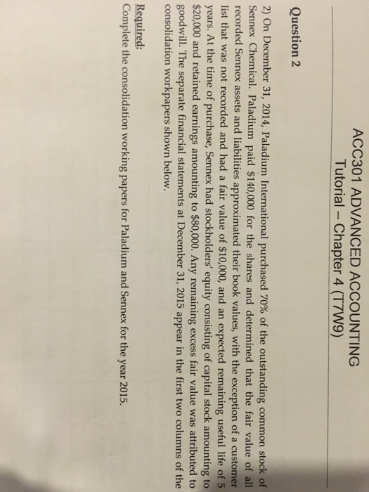  ACC301 ADVANCED ACCOUNTING Tutorial Chapter 4 (T7W9) Question 2 2) on