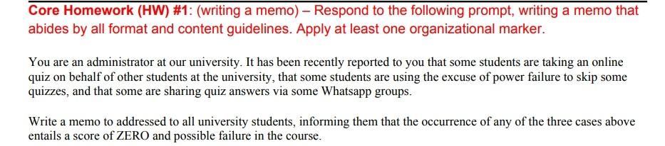  Please help me English assignment Write a memo Core Homework (HW)