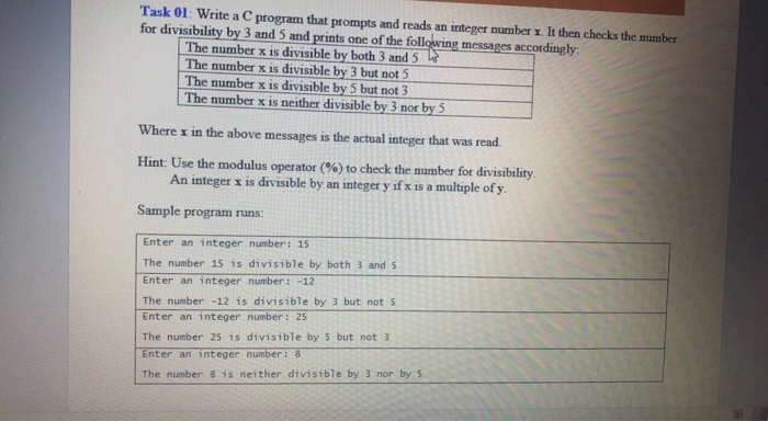  Task 01: Write a C program that prompts and reads an