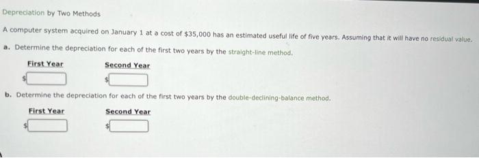  Depreciation by Two Methods A computer system acquired on January 1