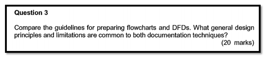 Question3 Compare the guidelines for preparing flowcharts and DFDs. What general