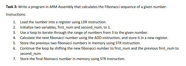  Task 3: Write a program in ARM Assembly that calculates the