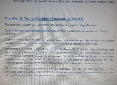  Question 3: Turing Machine Simulator (10 marks) This question assumes you