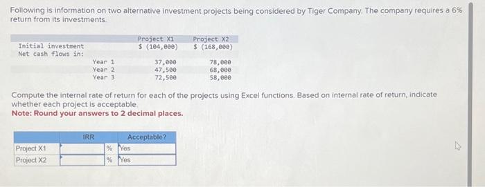 compute the internal rate for each of the projects using excel functions.
