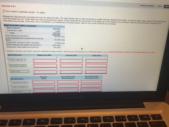  PRINTER VERSION BACK Exercise 6.41 Your answer is partially correct. Try