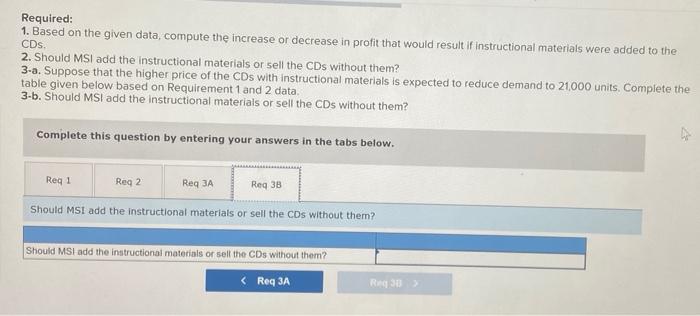 for teachers. A summary of the expected costs and revenues for MSI's