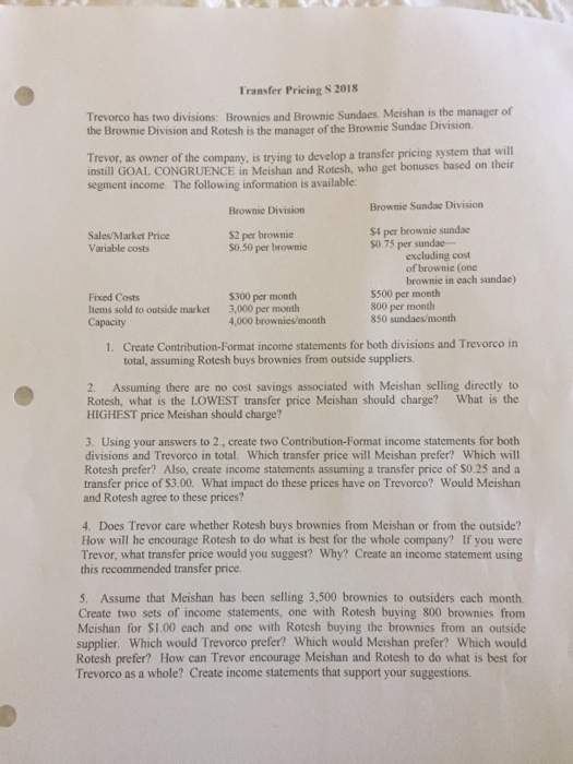 Cost accounting: transfer pricing: Please solve this problem Transfer Pricing S