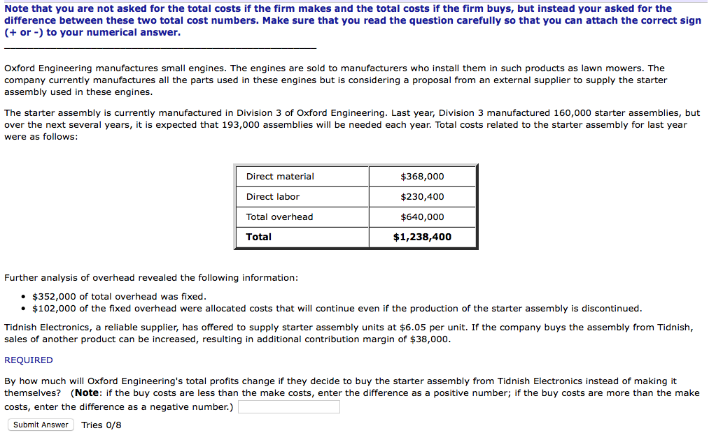  Note that you are not asked for the total costs if