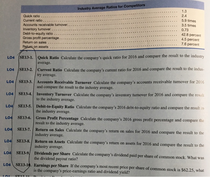  Industry Average Ratios for Competitors 1.3 Quick ratio . . .