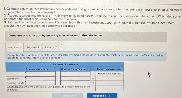 investment, which department is most efficient at using asset: to generate returns