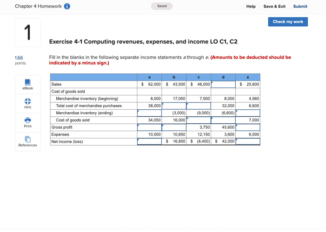 Chapter 4 Homework A Saved Help Save & Exit Submit Check