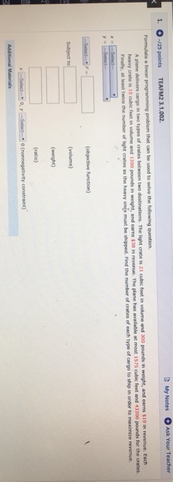  1. -125 points TEAFM2 3.1.002. My Notes Ask Your Teacher Formulate