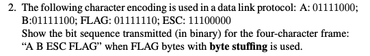 2. The following character encoding is used in a data link