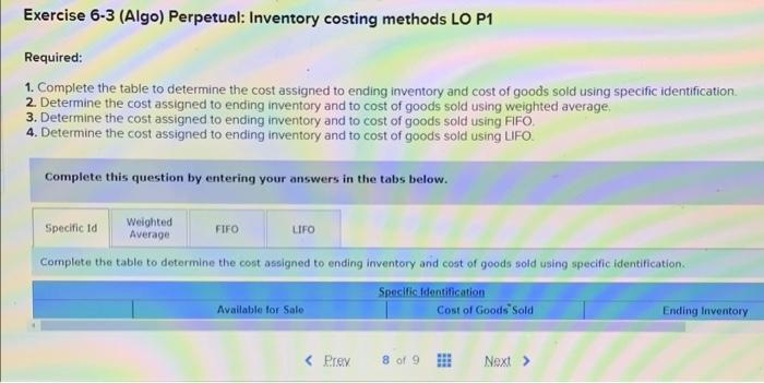 the following information for the Exercises 3-7 below. (Algo) [The following information