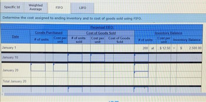 perpetual inventory system. For specific identification, ending inventory consists of 300 units